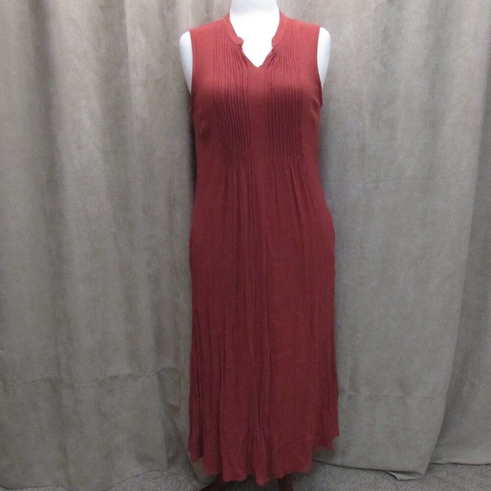 Coldwater Creek Rusty Coral Crinkle Stretch Rayon Maxi w/Pockets Size M